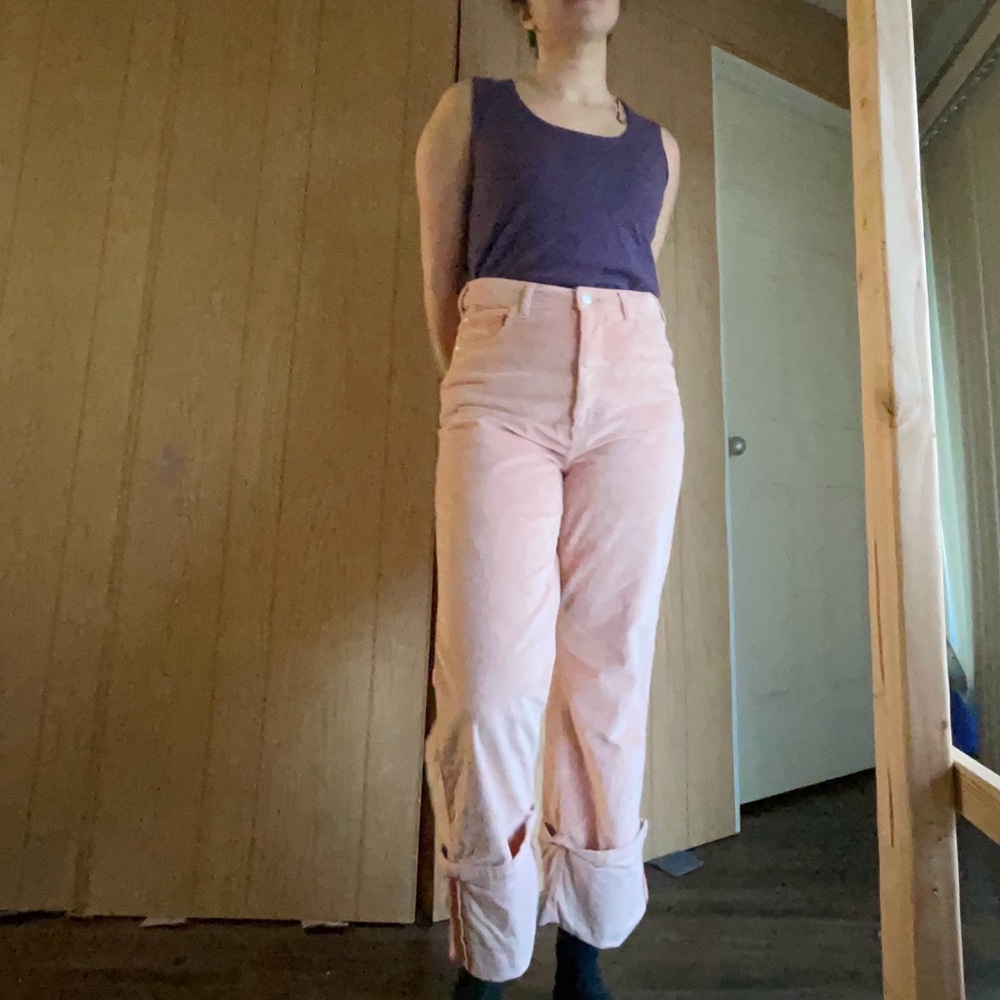 PILCRO The Scotty Cuffed High-Rise Straight-Leg Jeans Corduroy Dusty Rose Sz 30